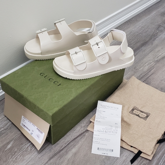 ***SOLD***100% Authentic Gucci Isla Buckled Rubber Sandals White Sz 38 - Picture 2 of 11